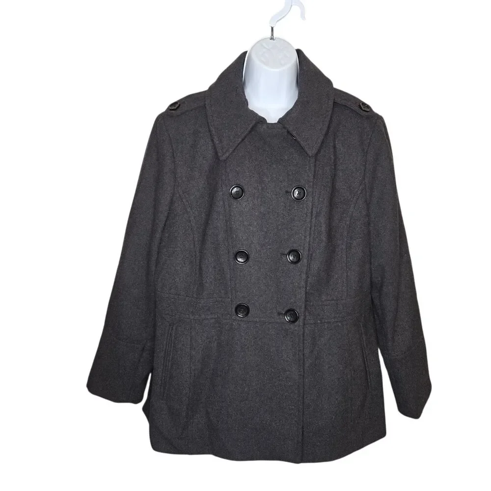 MICHAEL Michael Kors Women's Wool Blend Double-Breasted Peacoat Charcoal Gray XL